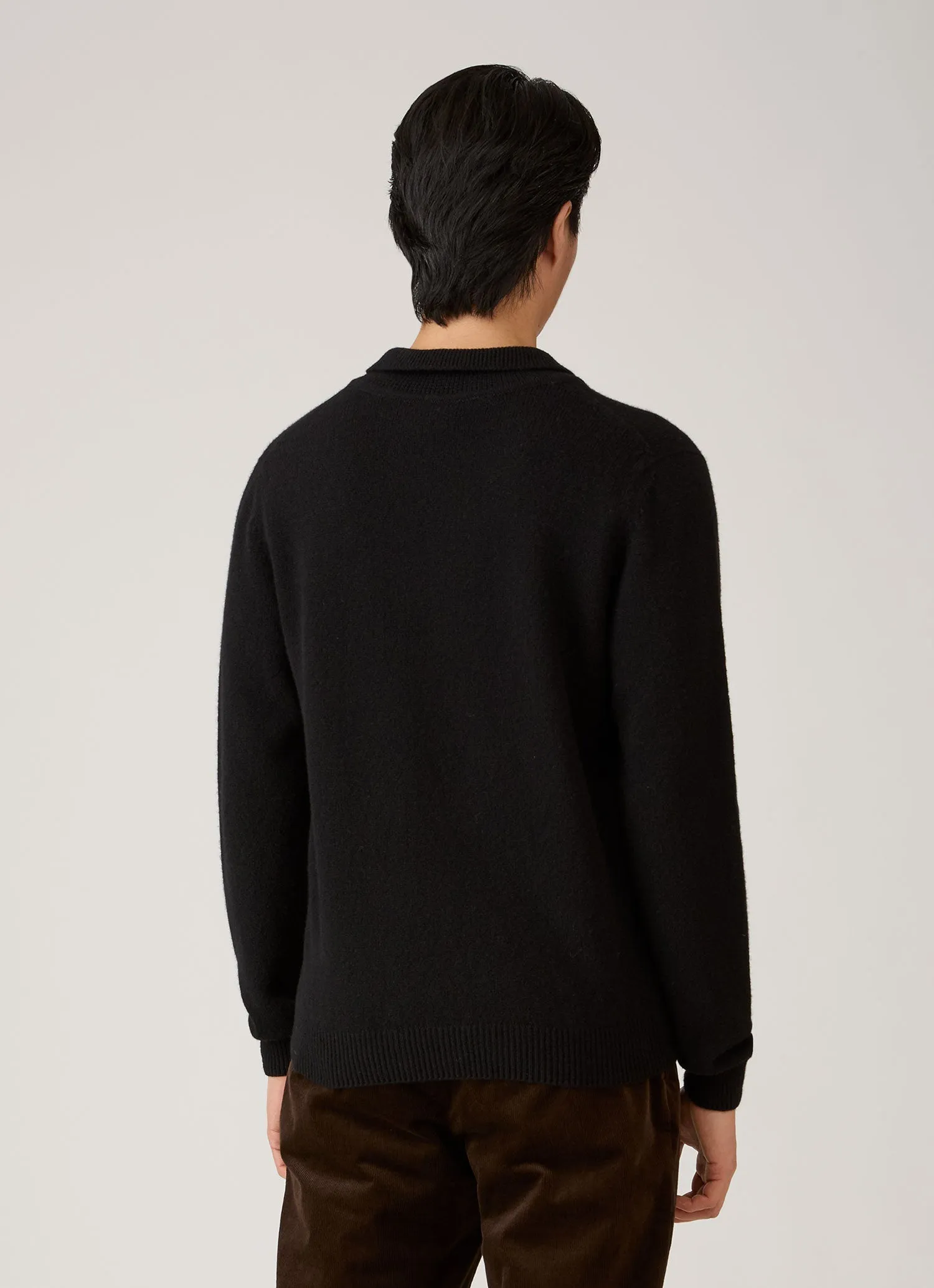Men's Lambswool Knitted Polo Shirt in Black sold by Sunspel product image thumbnail 5