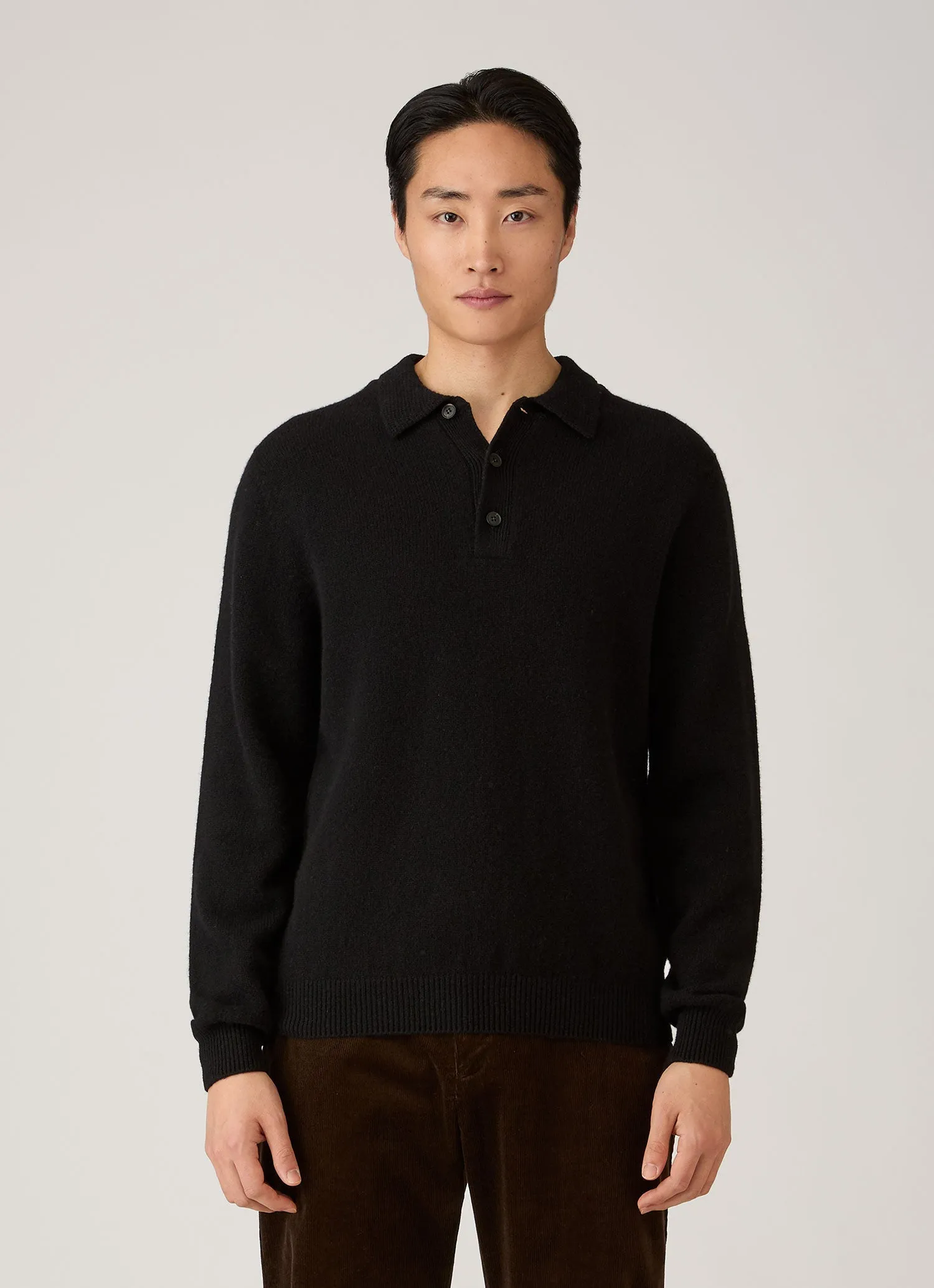 Men's Lambswool Knitted Polo Shirt in Black sold by Sunspel product image thumbnail 2