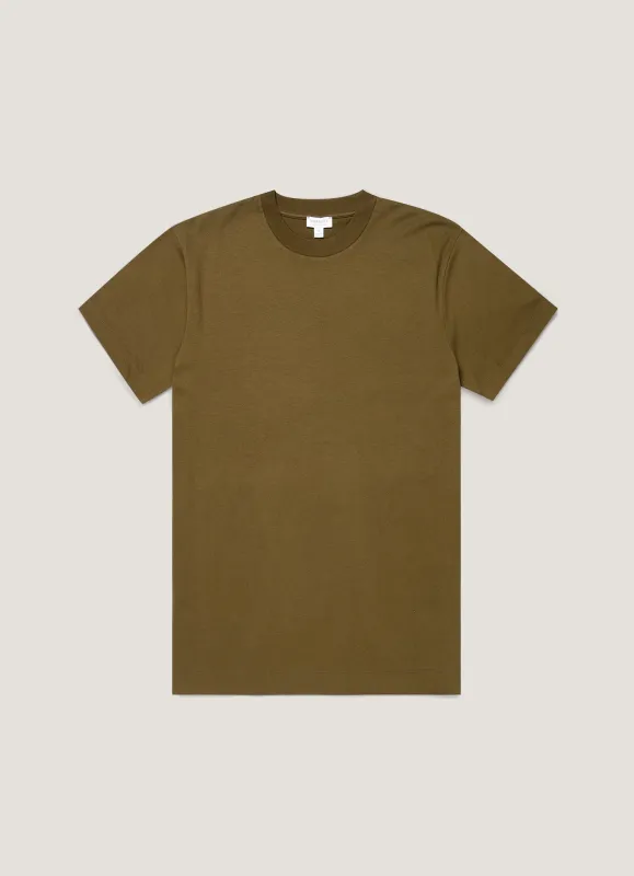 Men's Brushed Cotton T-shirt in Loden Green made by Sunspel