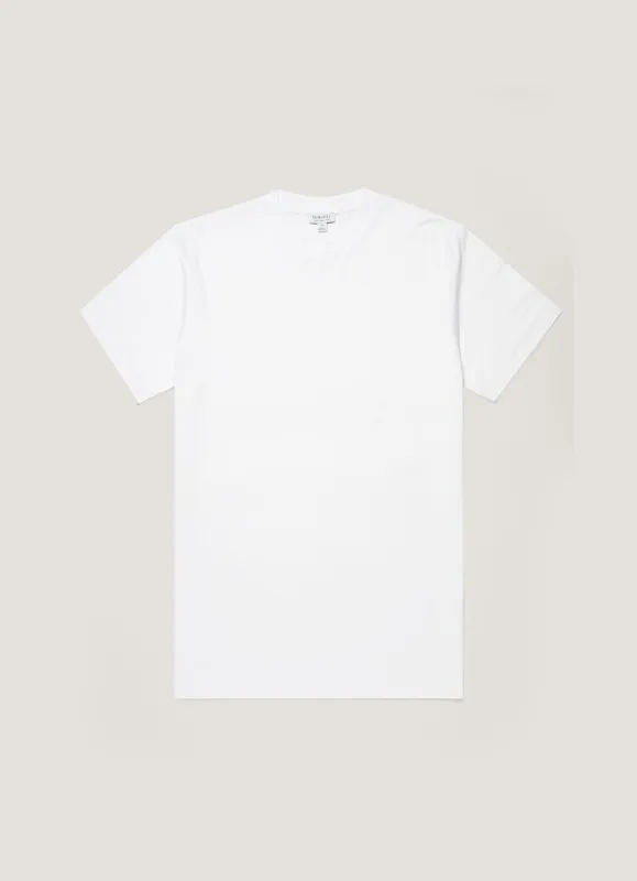 Men's Brushed Cotton T-shirt in White made by Sunspel