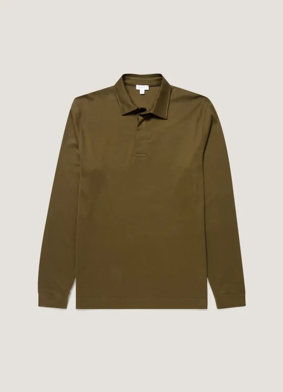 Men's Heavyweight Rugby Polo Shirt in Loden Green made by Sunspel
