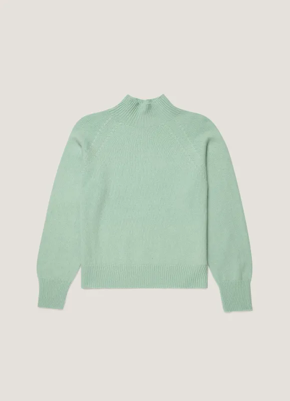 Women's Lambswool Funnel Neck Jumper in Light Green made by Sunspel