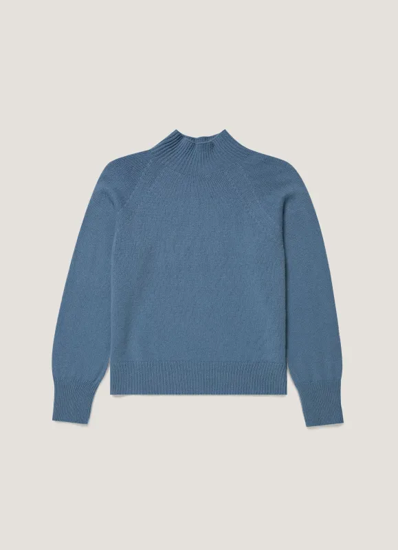 Women's Lambswool Funnel Neck Jumper in Studio Blue made by Sunspel