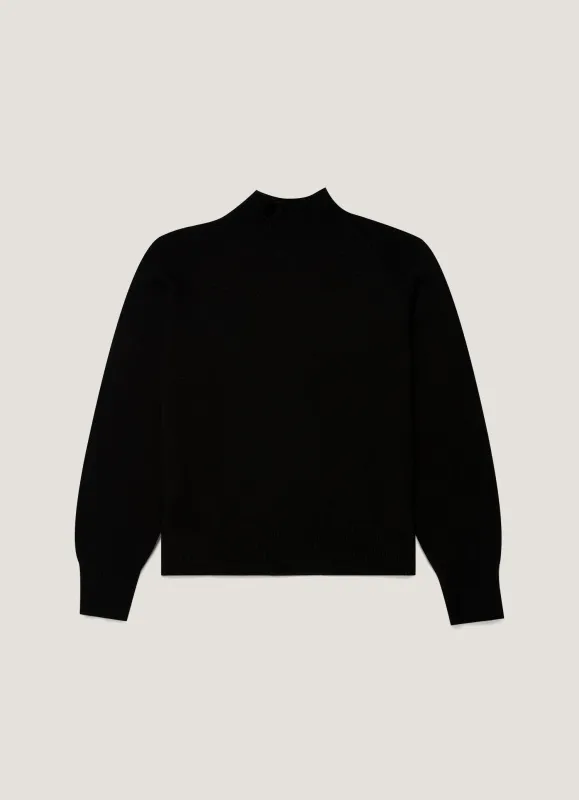 Women's Lambswool Funnel Neck Jumper in Black made by Sunspel