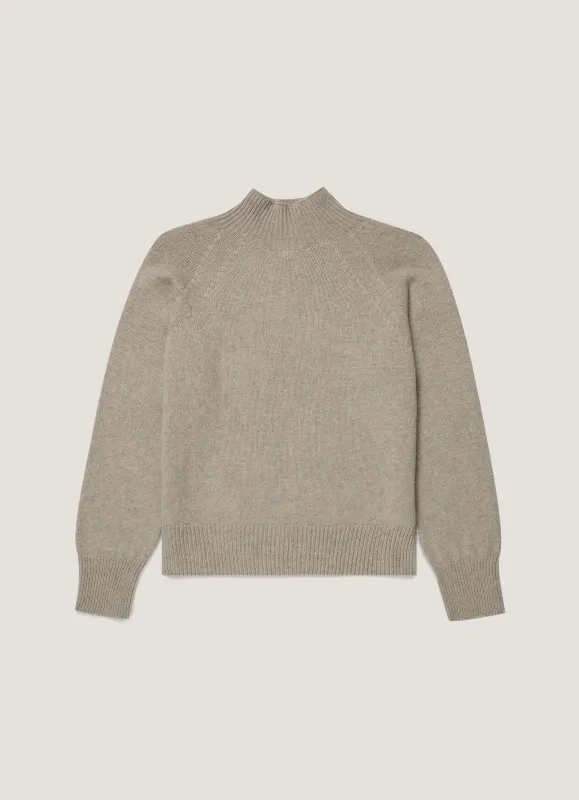 Women's Lambswool Funnel Neck Jumper in Dove Grey Melange made by Sunspel
