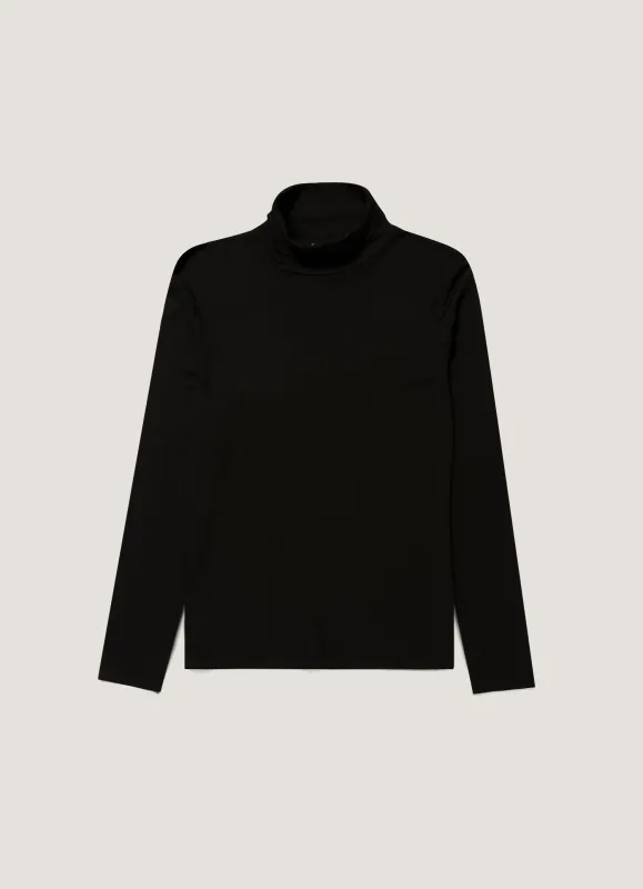 Women's Long Sleeve Funnel Neck Top in Black made by Sunspel