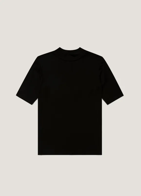 Women's Mock Neck Top in Black made by Sunspel