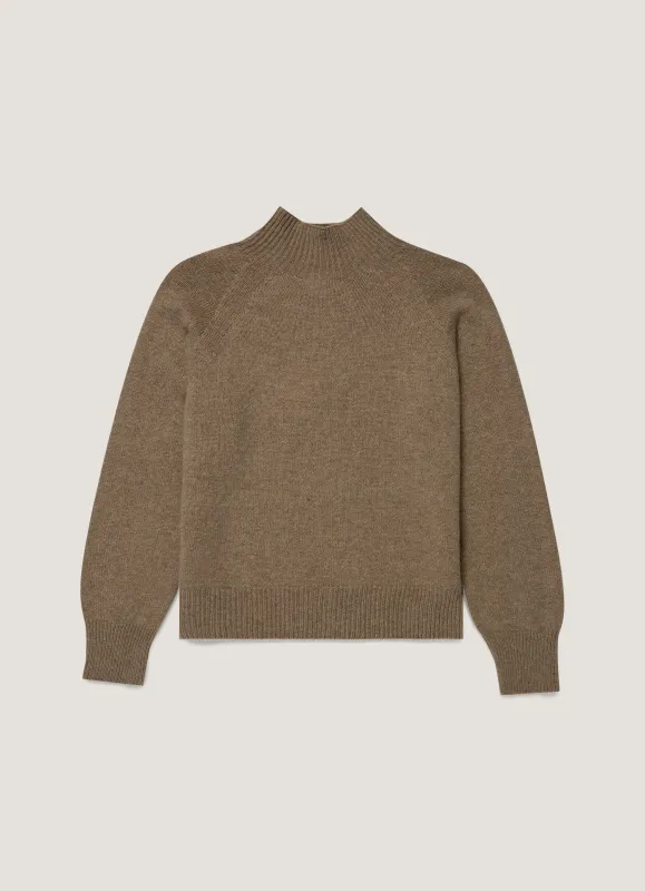 Women's Lambswool Funnel Neck Jumper in Mink made by Sunspel