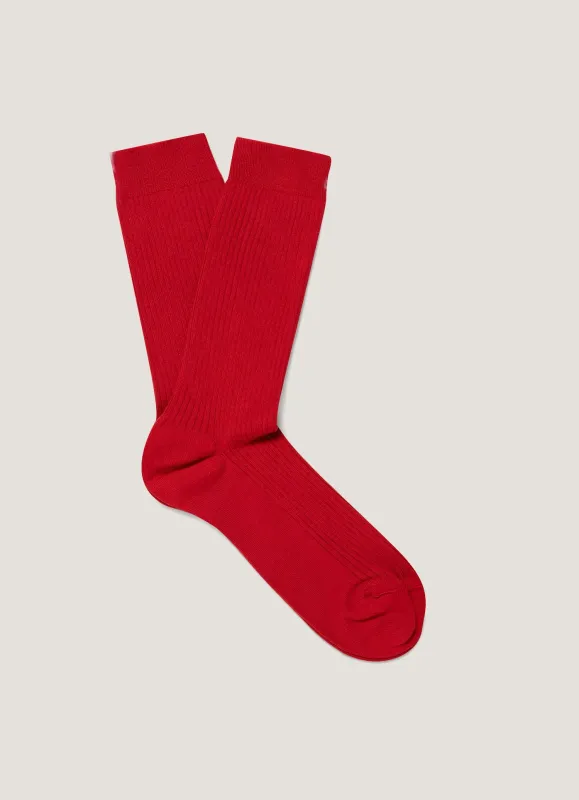 Men's Cotton Ribbed Socks in Ruby Red made by Sunspel