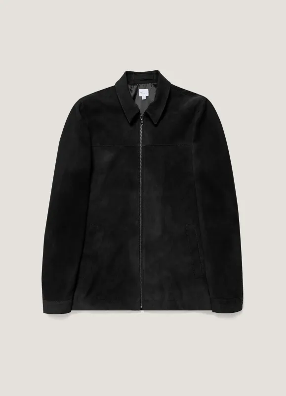 Men's Suede Harrington Jacket in Black made by Sunspel