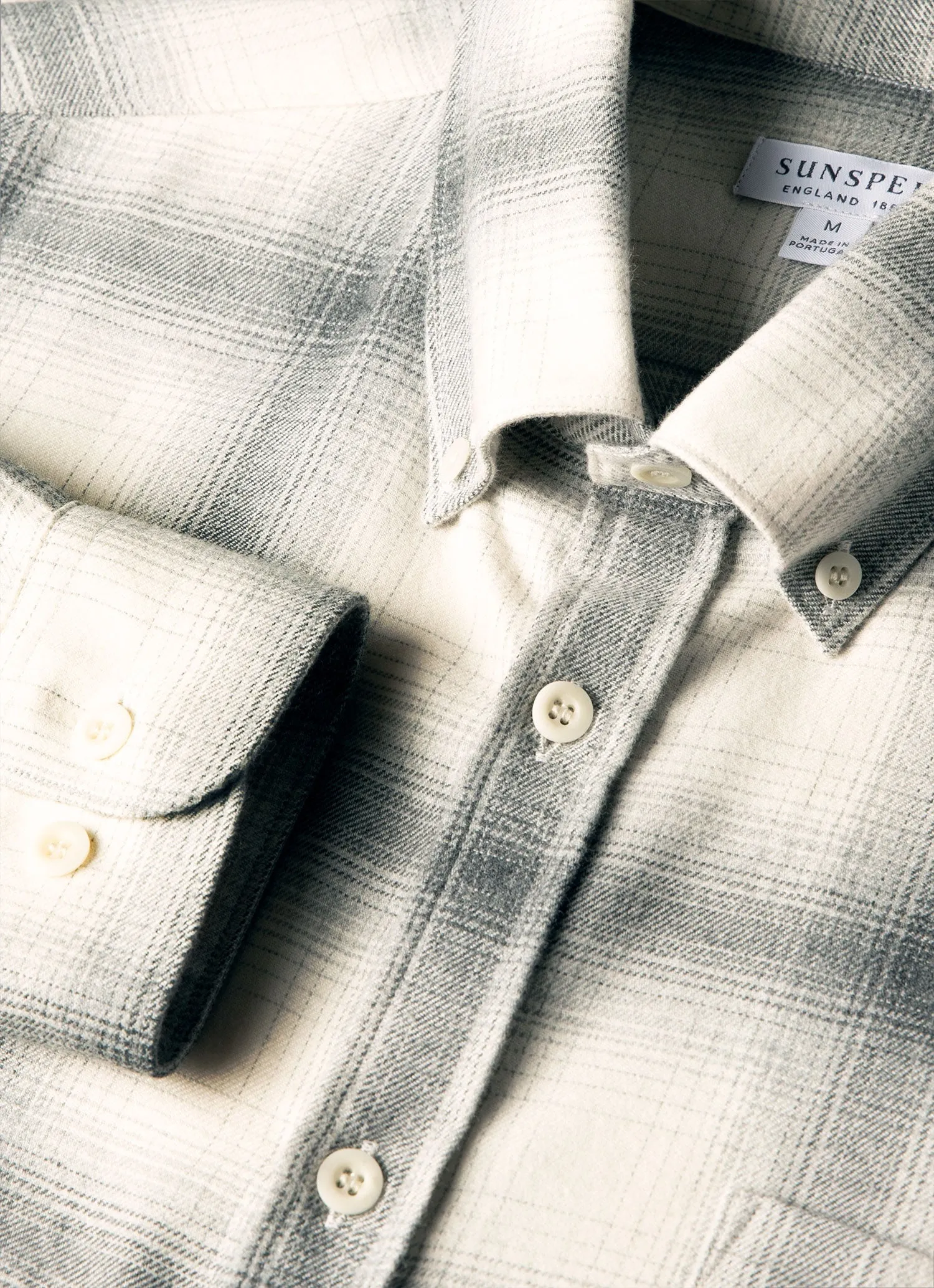 Men's Button Down Flannel Shirt in Ecru Melton Check sold by Sunspel product image thumbnail 4