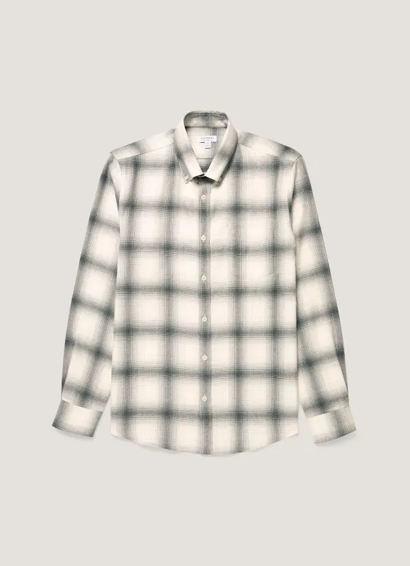 Men's Button Down Flannel Shirt in Ecru Melton Check made by Sunspel