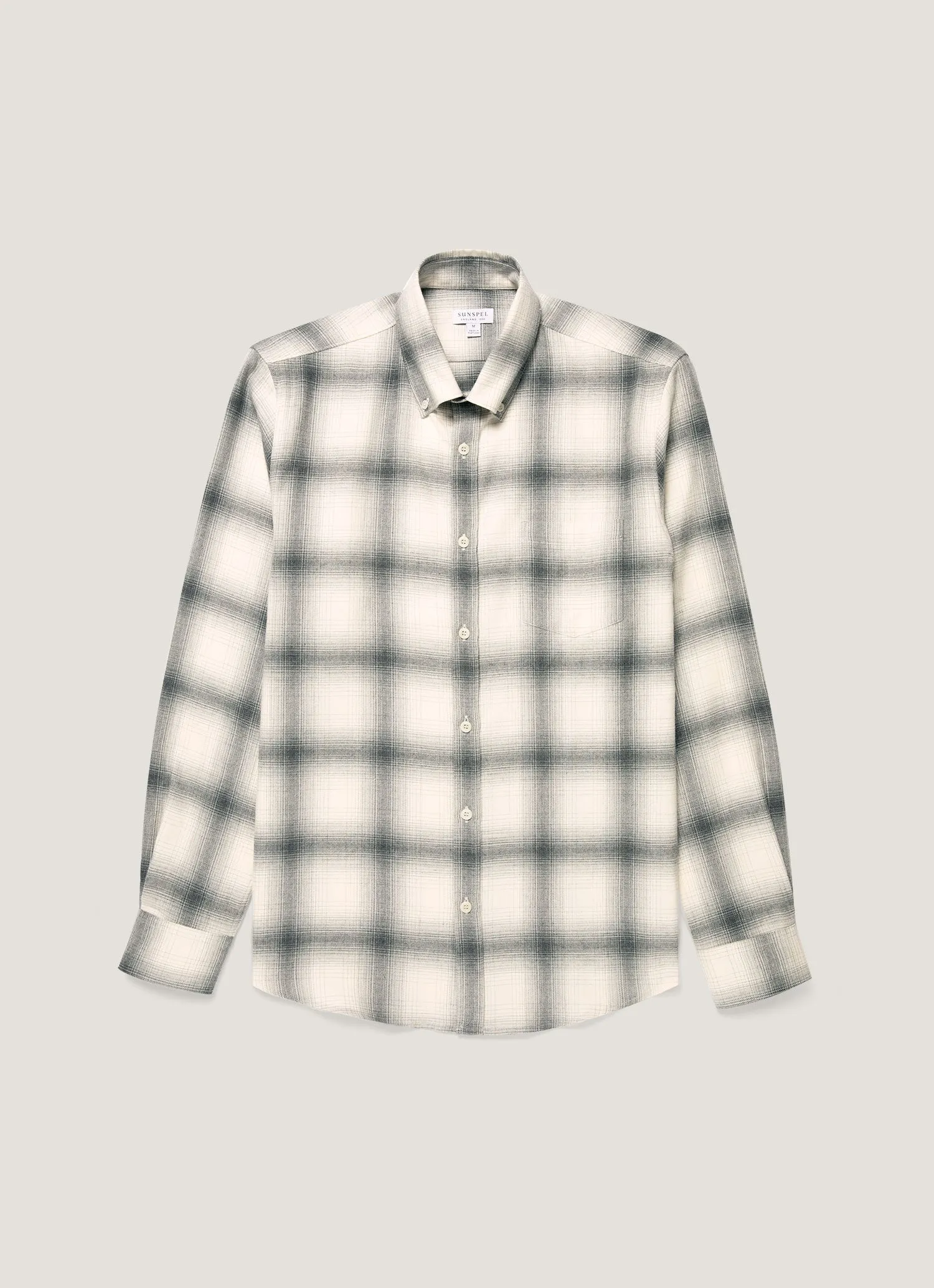 Men's Button Down Flannel Shirt in Ecru Melton Check sold by Sunspel