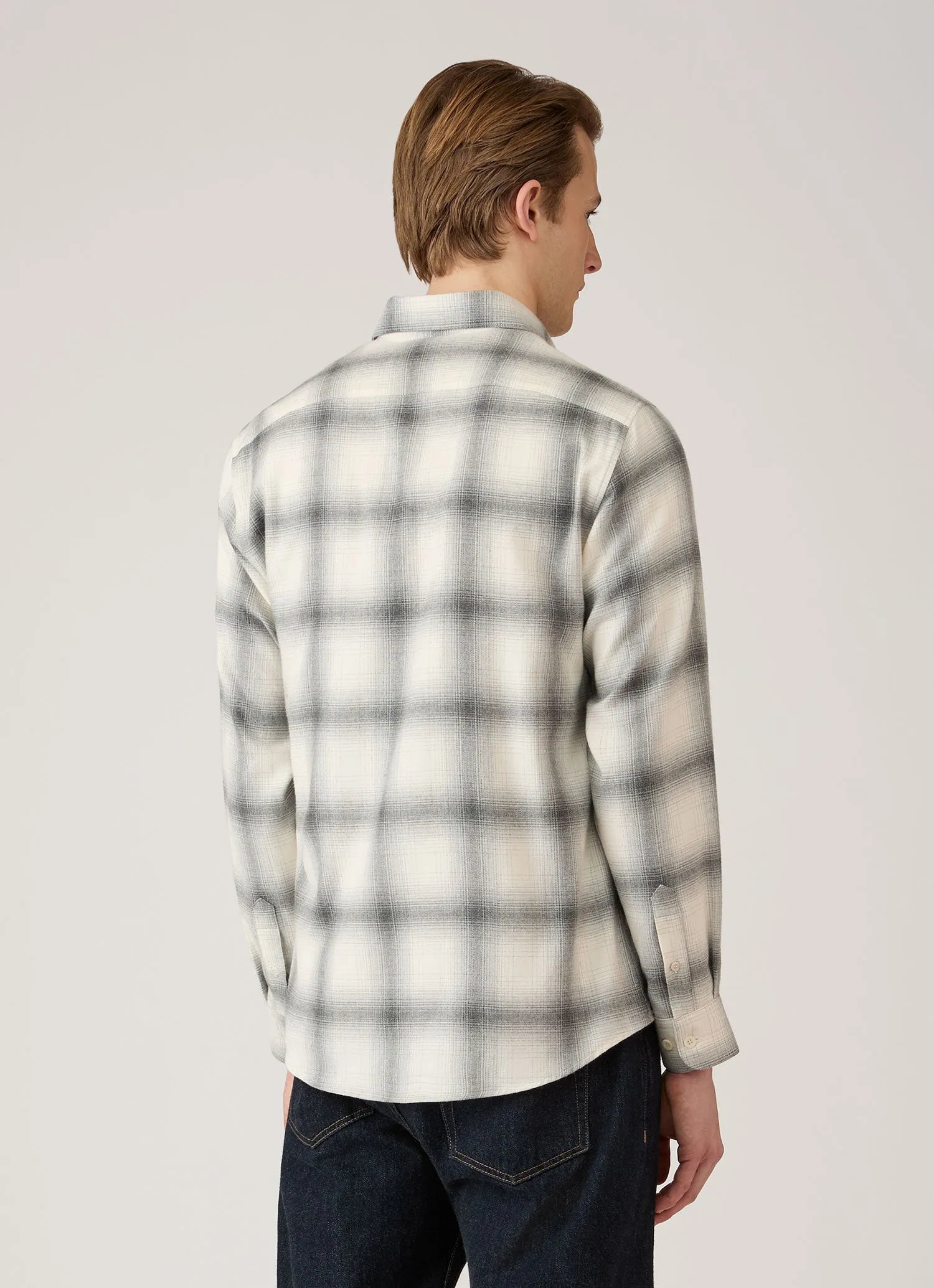Men's Button Down Flannel Shirt in Ecru Melton Check sold by Sunspel product image thumbnail 5