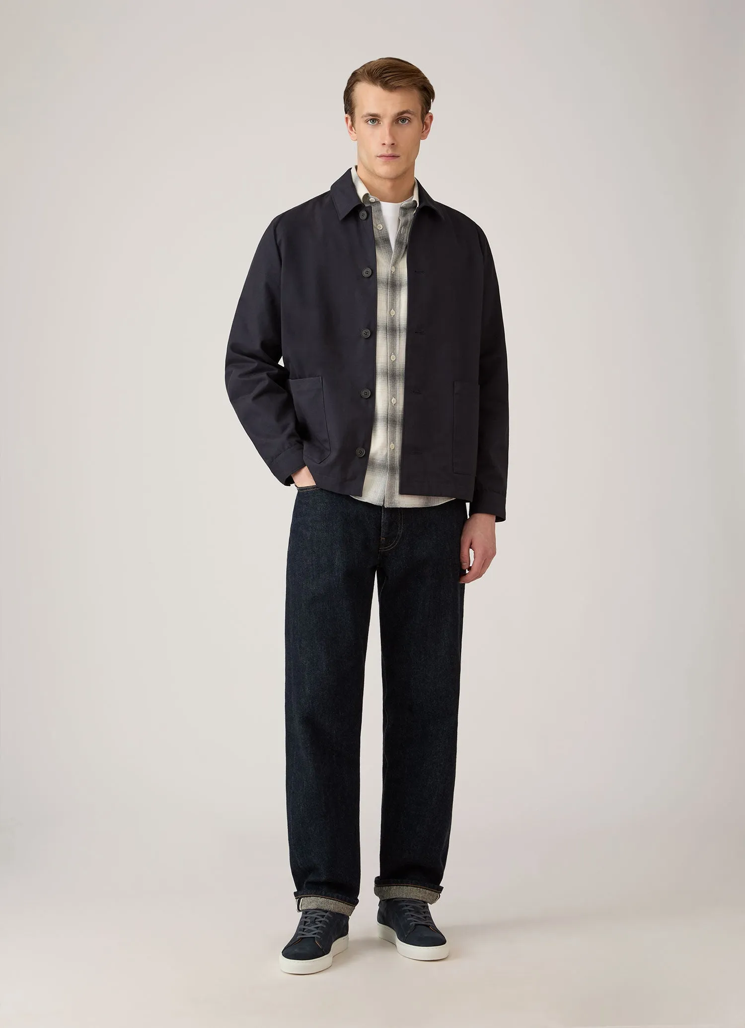 Men's Button Down Flannel Shirt in Ecru Melton Check sold by Sunspel product image thumbnail 3