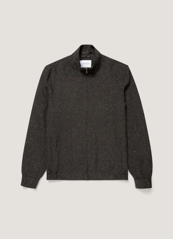 Men's Donegal Tweed Zip Jacket in Anthracite Melange made by Sunspel