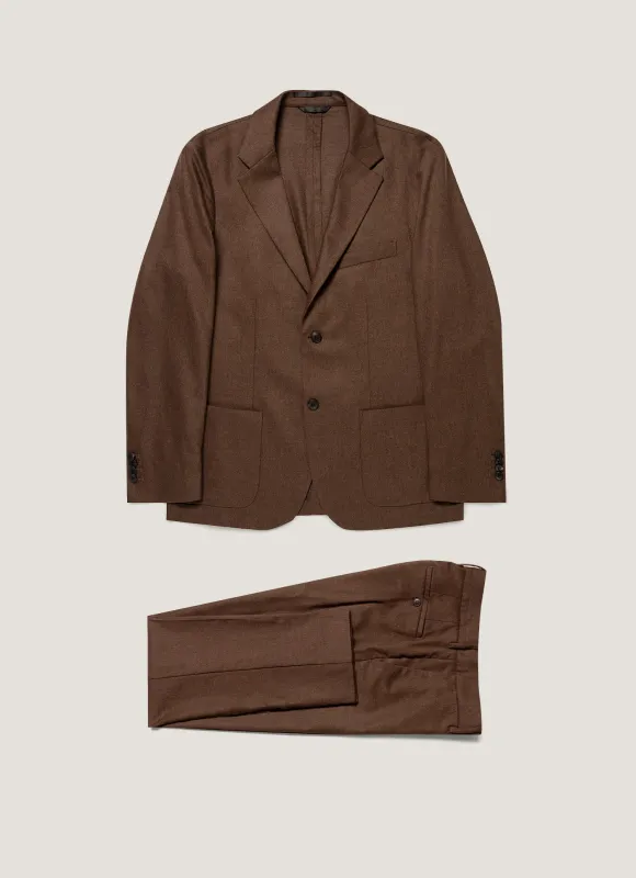 Men's Wool Cashmere Flannel Two-Piece Suit in Light Brown Melange made by Sunspel