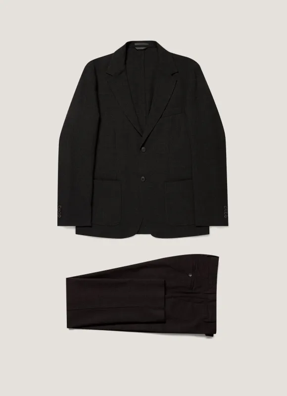 Men's Textured Wool Two-Piece Suit in Dark Charcoal Melange made by Sunspel
