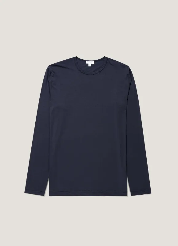 Men's Long Sleeve Tencel™ T-shirt in Navy made by Sunspel