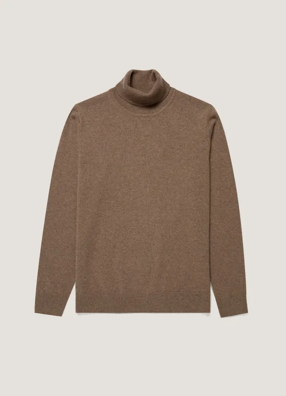 Men's Cashmere Roll Neck Jumper in Taupe made by Sunspel