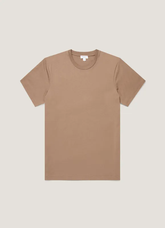 Men's Riviera Midweight T-shirt in Taupe made by Sunspel