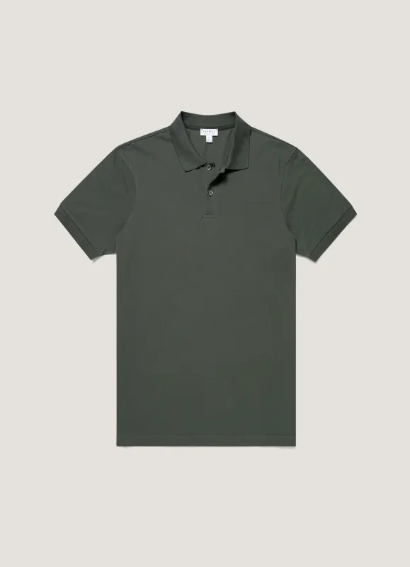 Men's Piqué Polo Shirt in Slate Green made by Sunspel