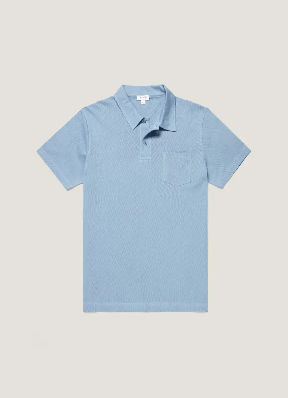 Men's Riviera Polo Shirt in Studio Blue made by Sunspel