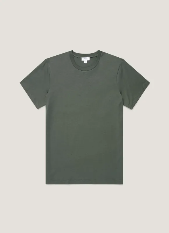 Men's Riviera Midweight T-shirt in Slate Green made by Sunspel