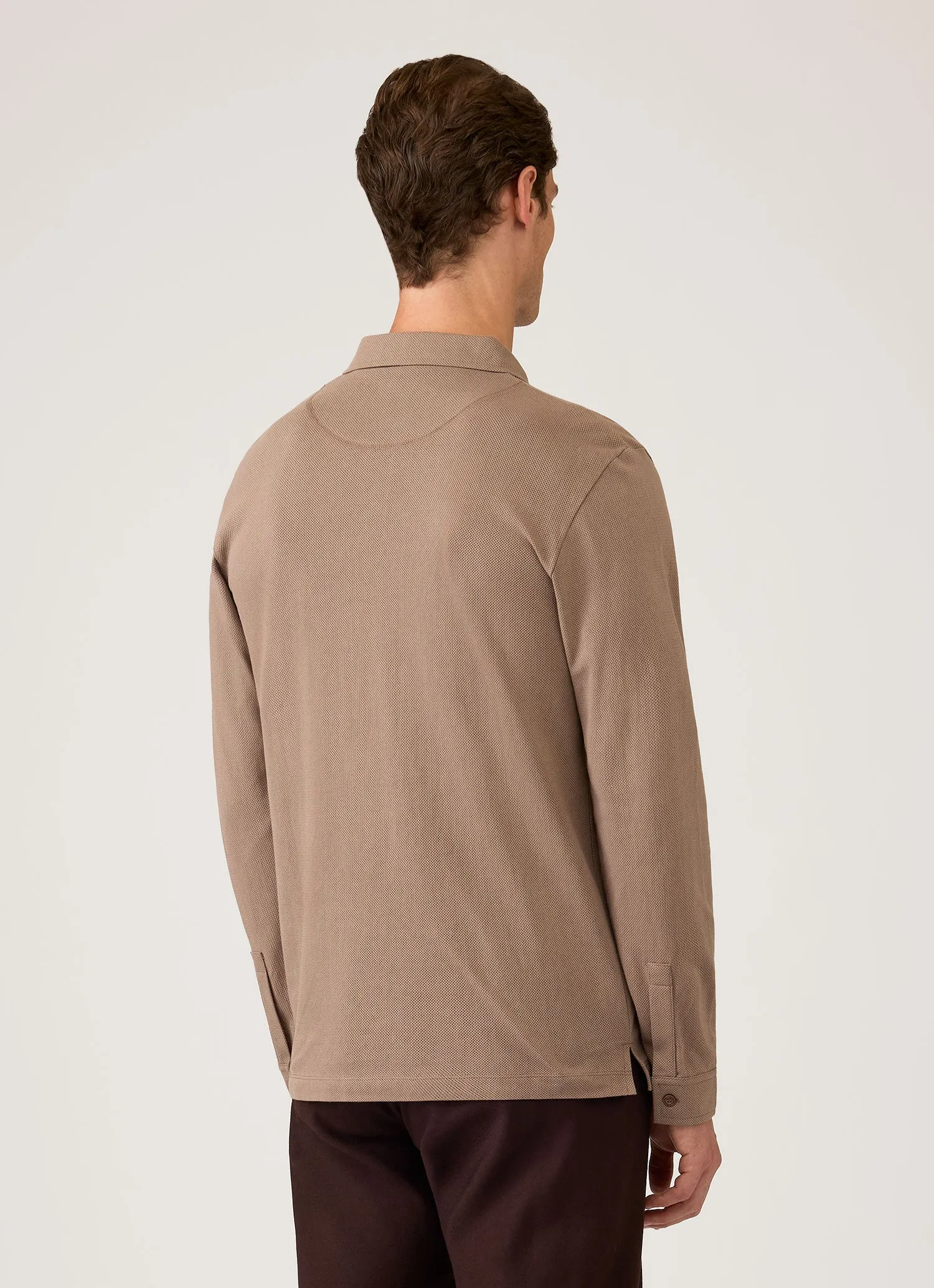 Men's Long Sleeve Riviera Polo Shirt in Taupe sold by Sunspel product image thumbnail 5