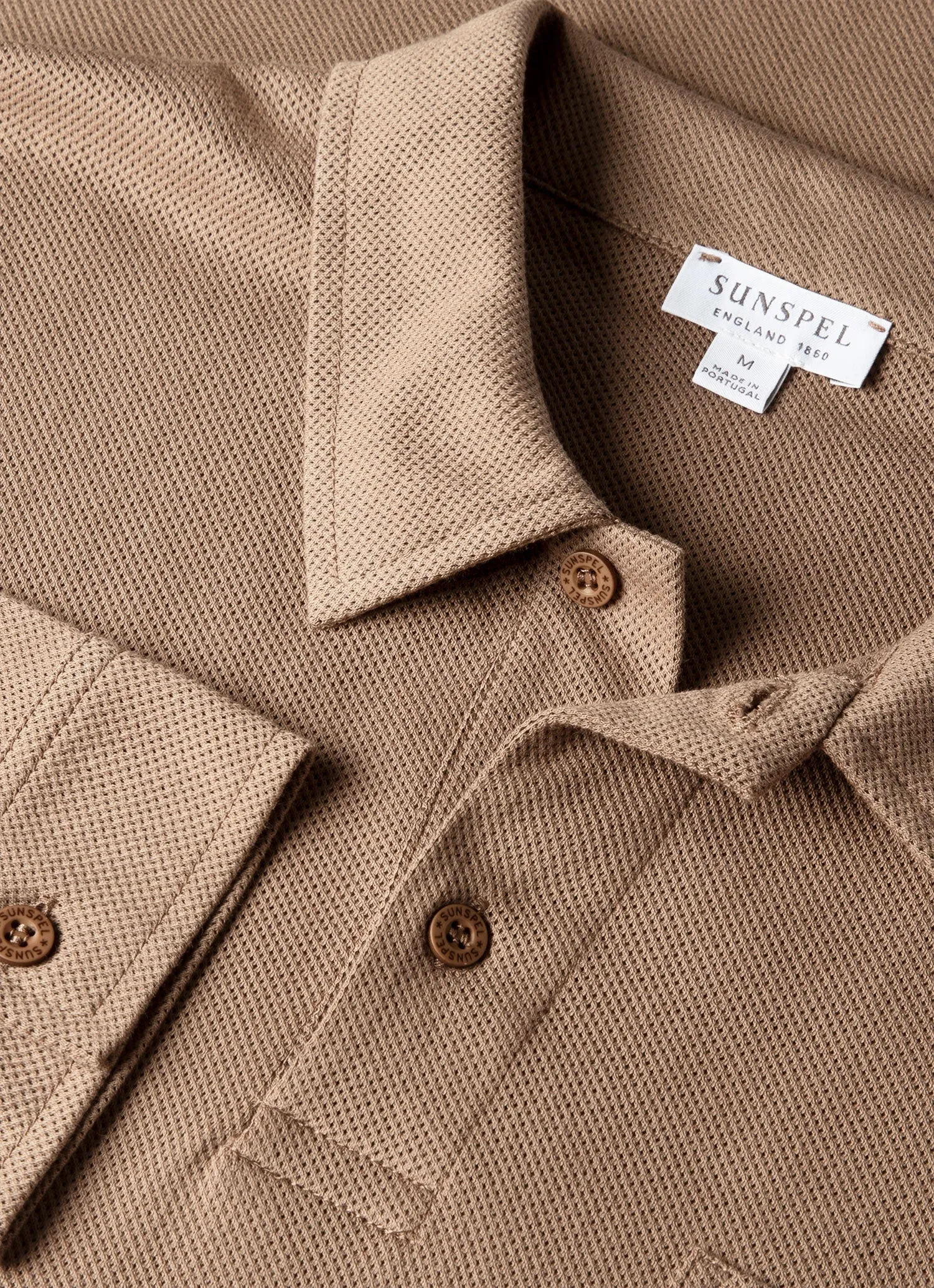 Men's Long Sleeve Riviera Polo Shirt in Taupe sold by Sunspel product image thumbnail 4