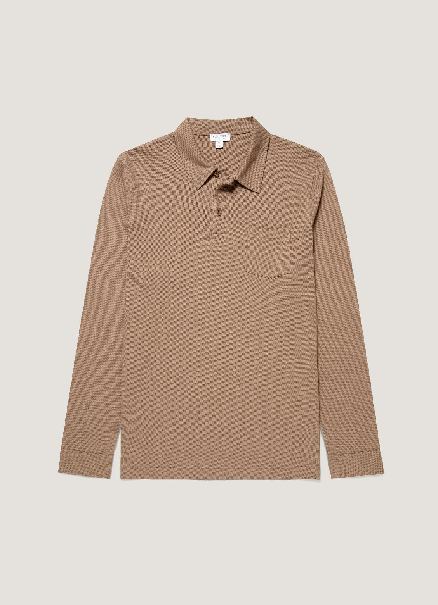 Men's Long Sleeve Riviera Polo Shirt in Taupe sold by Sunspel