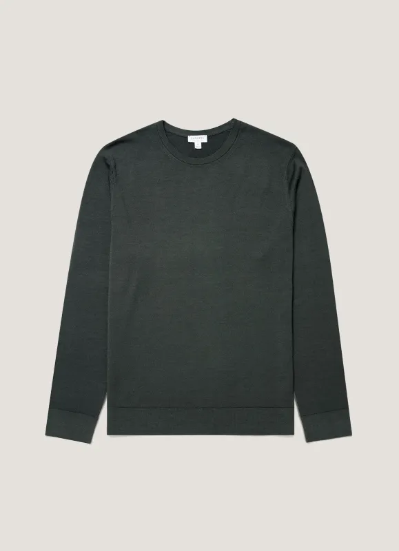 Men's Extra-Fine Merino Crew Neck Jumper in Slate Green made by Sunspel