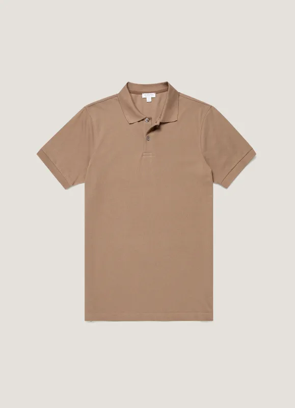 Men's Piqué Polo Shirt in Taupe made by Sunspel