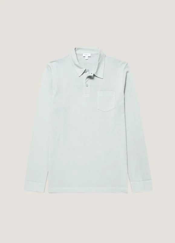 Men's Long Sleeve Riviera Polo Shirt in Haar made by Sunspel