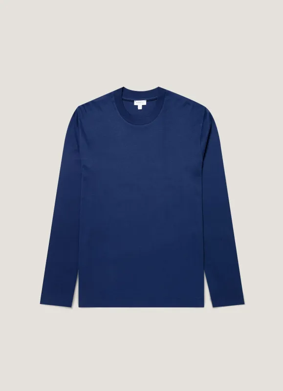 Men's Long Sleeve Heavyweight T-shirt in Inkwell made by Sunspel