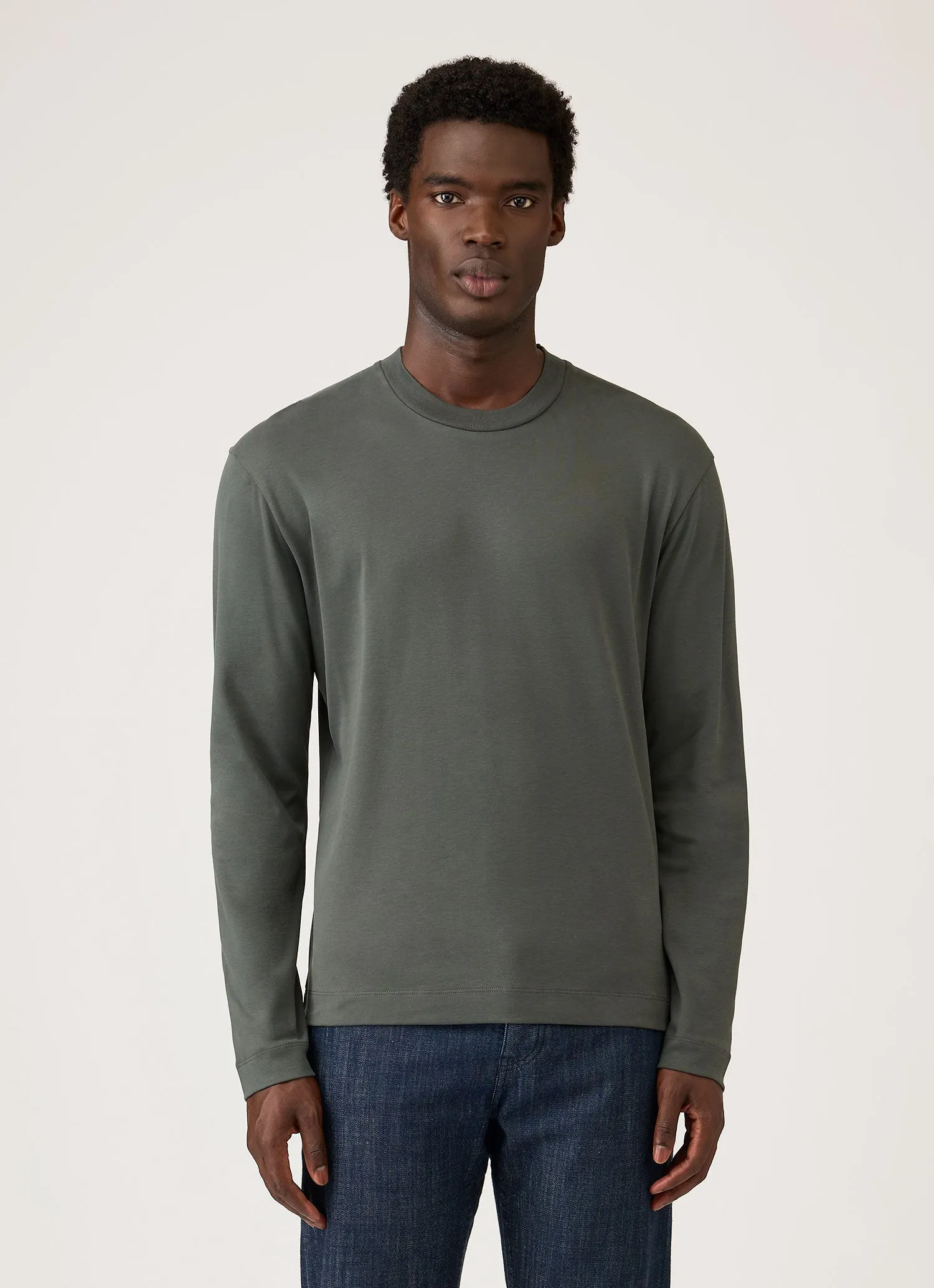 Men's Long Sleeve Heavyweight T-shirt in Slate Green sold by Sunspel product image thumbnail 2