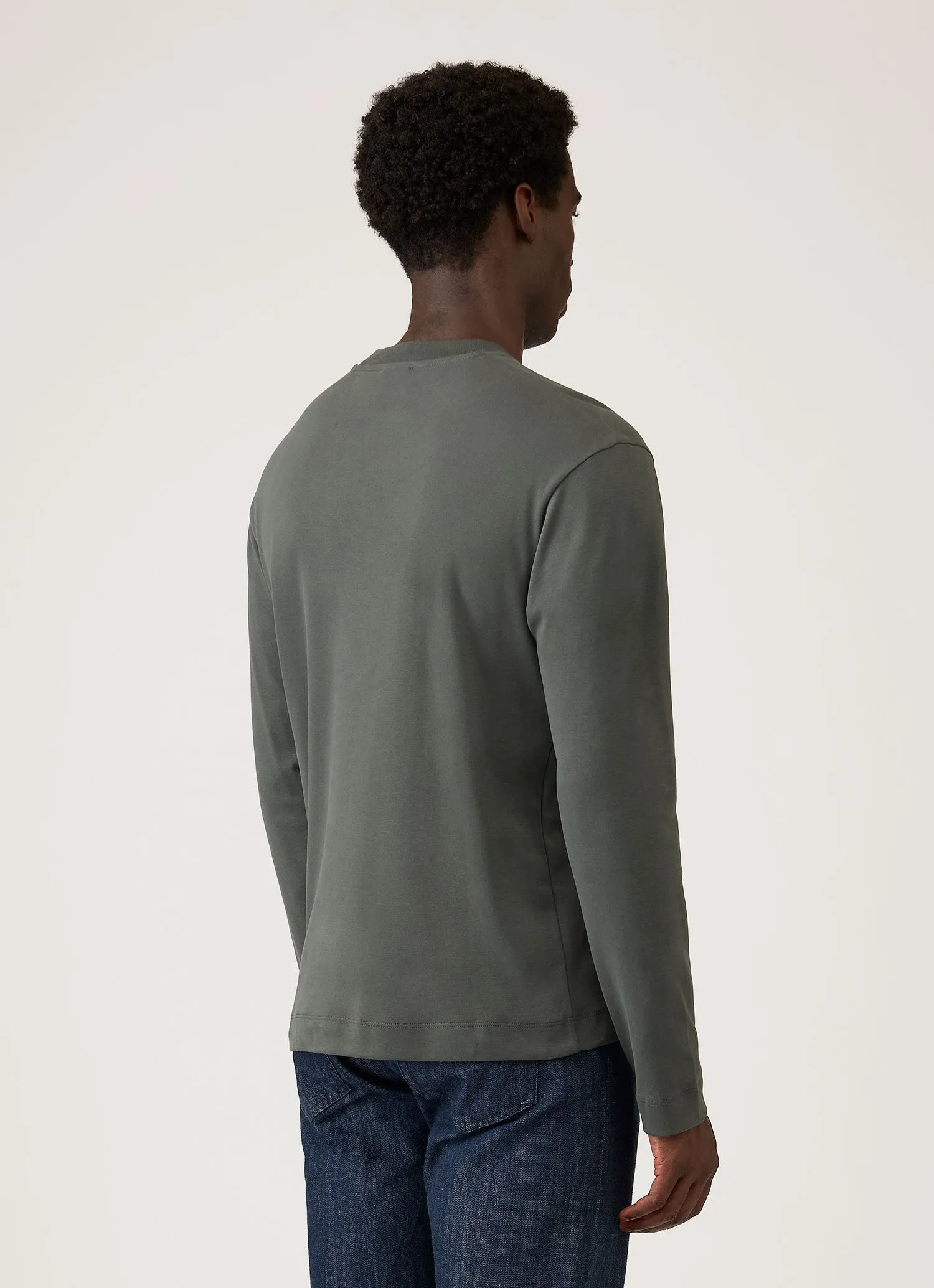 Men's Long Sleeve Heavyweight T-shirt in Slate Green sold by Sunspel product image thumbnail 5