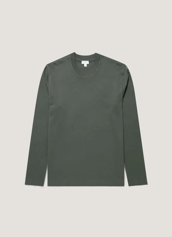 Men's Long Sleeve Heavyweight T-shirt in Slate Green made by Sunspel