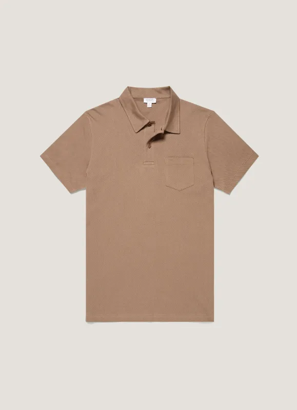 Men's Riviera Polo Shirt in Taupe made by Sunspel