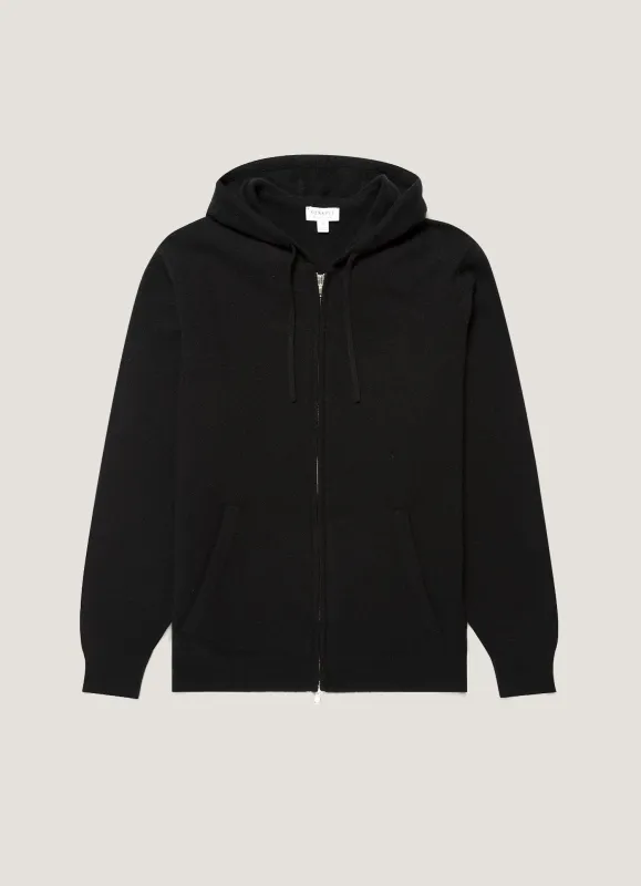 Men's Cashmere Hoodie in Black made by Sunspel
