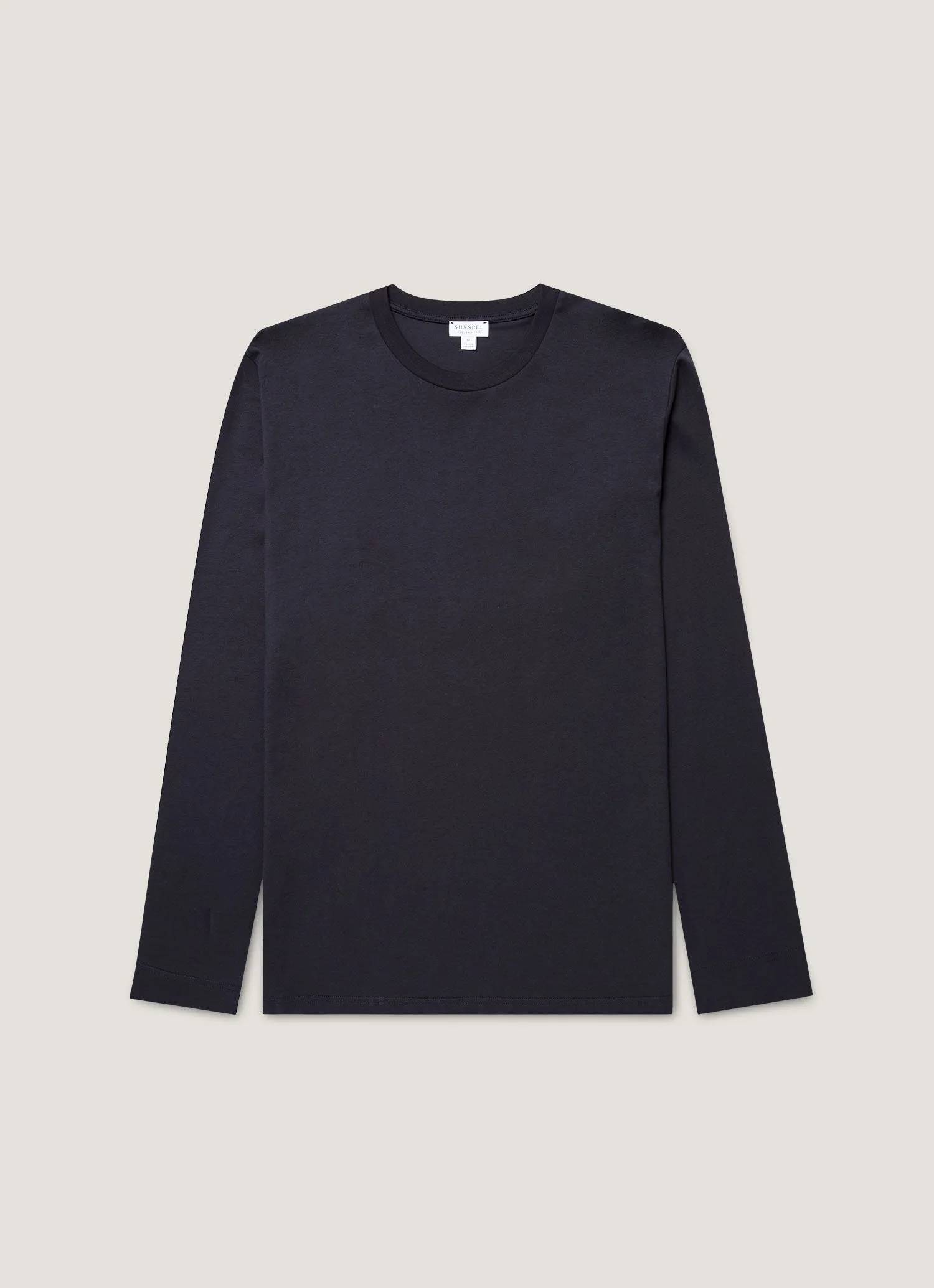 Men's Long Sleeve Riviera Midweight T‑shirt in Navy sold by Sunspel