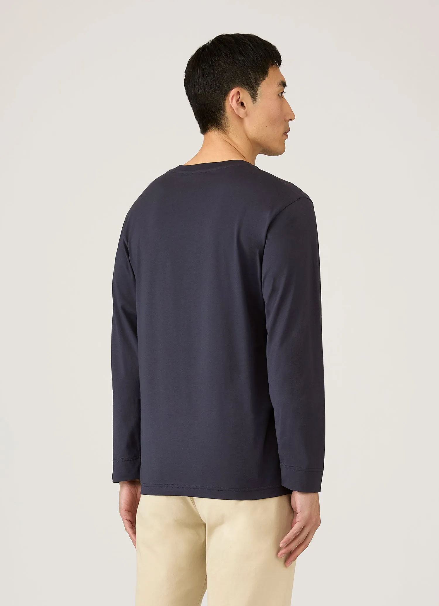 Men's Long Sleeve Riviera Midweight T‑shirt in Navy sold by Sunspel product image thumbnail 5
