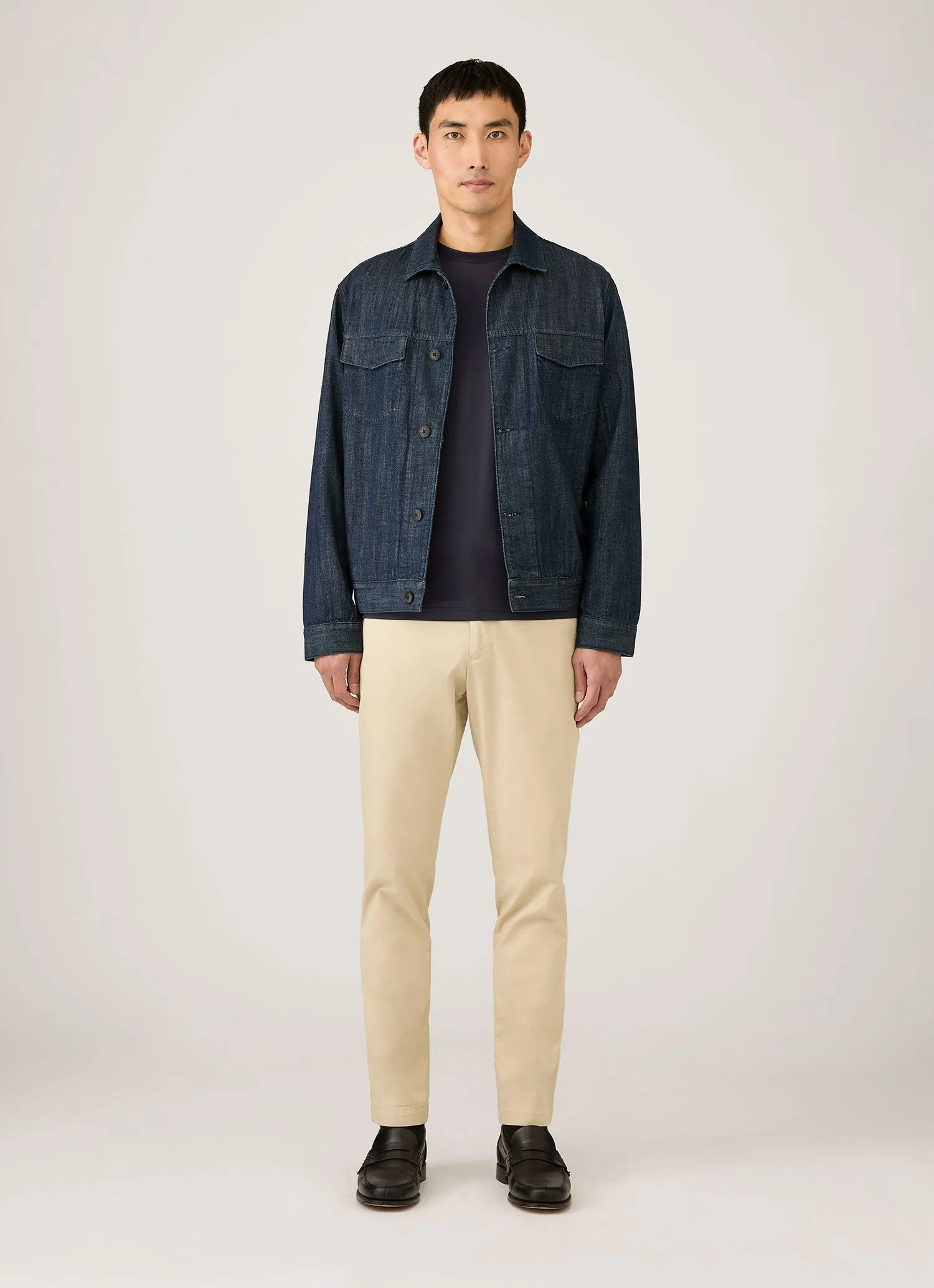 Men's Long Sleeve Riviera Midweight T‑shirt in Navy sold by Sunspel product image thumbnail 3