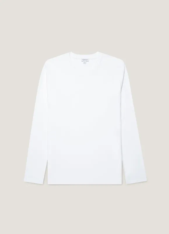 Men's Long Sleeve Riviera Midweight T‑shirt in White made by Sunspel