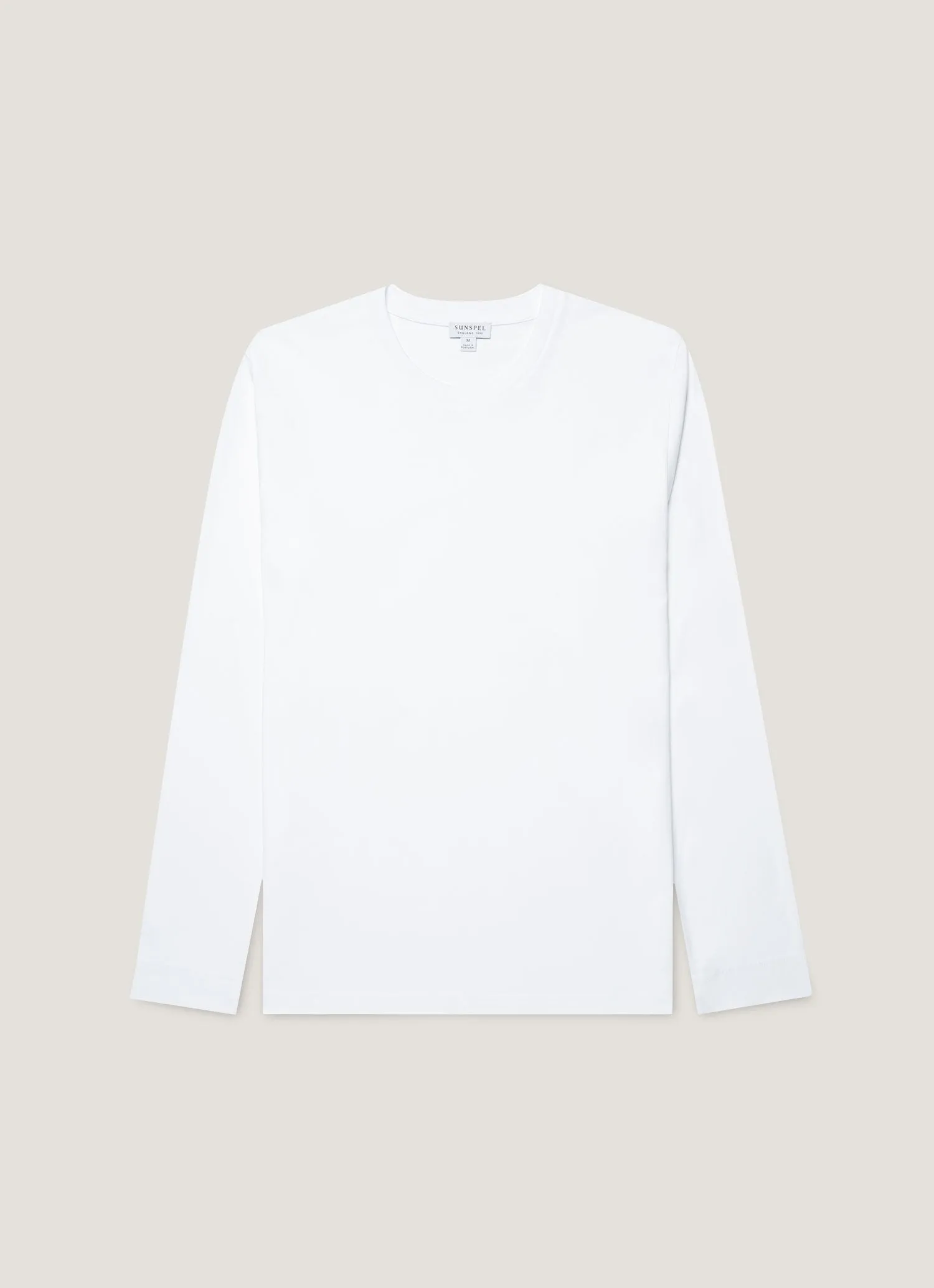 Men's Long Sleeve Riviera Midweight T‑shirt in White sold by Sunspel