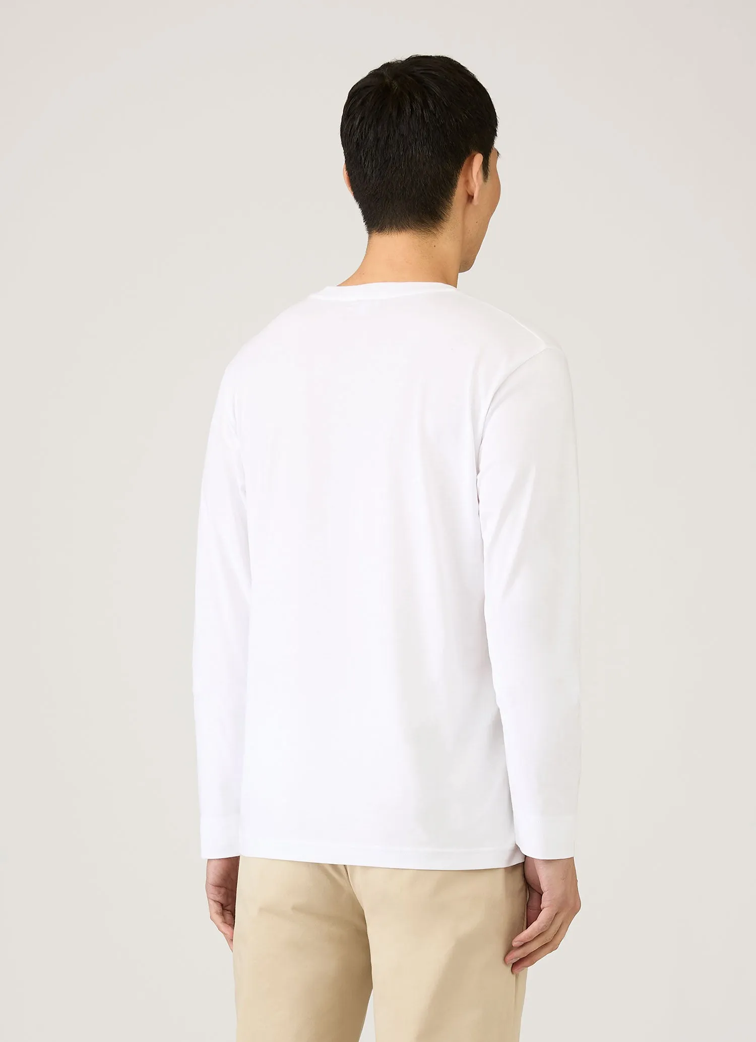 Men's Long Sleeve Riviera Midweight T‑shirt in White sold by Sunspel product image thumbnail 5
