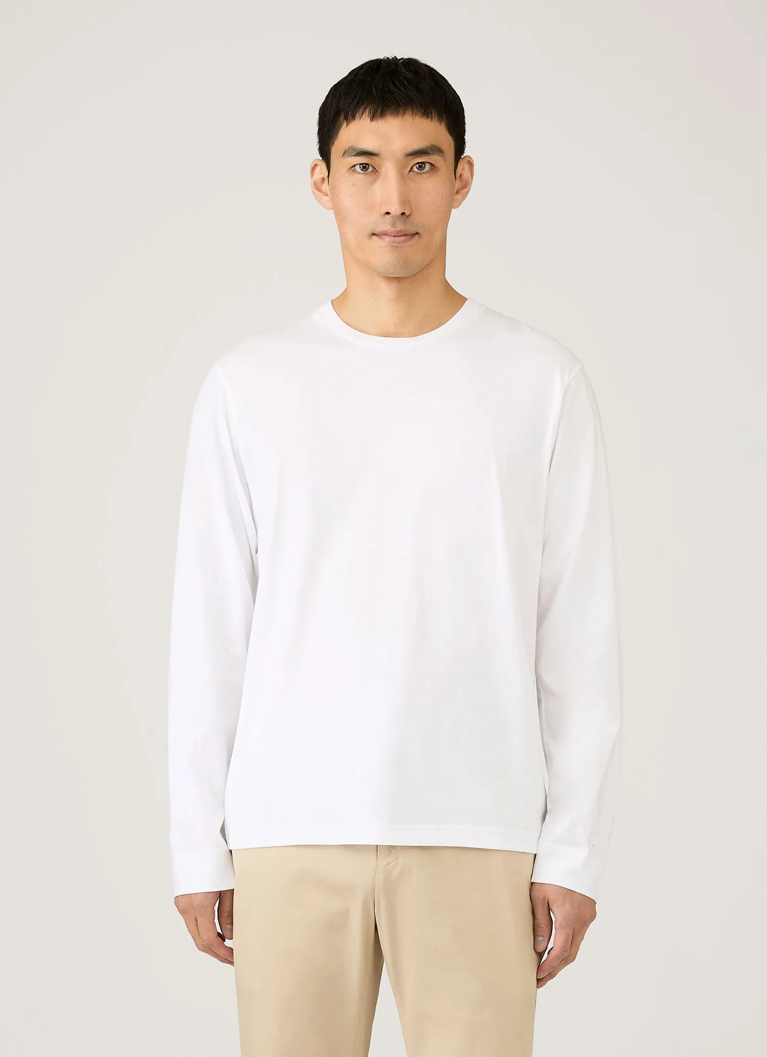 Men's Long Sleeve Riviera Midweight T‑shirt in White sold by Sunspel product image thumbnail 2
