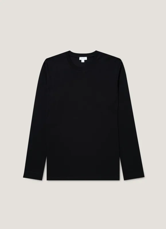 Men's Long Sleeve Riviera Midweight T‑shirt in Black made by Sunspel
