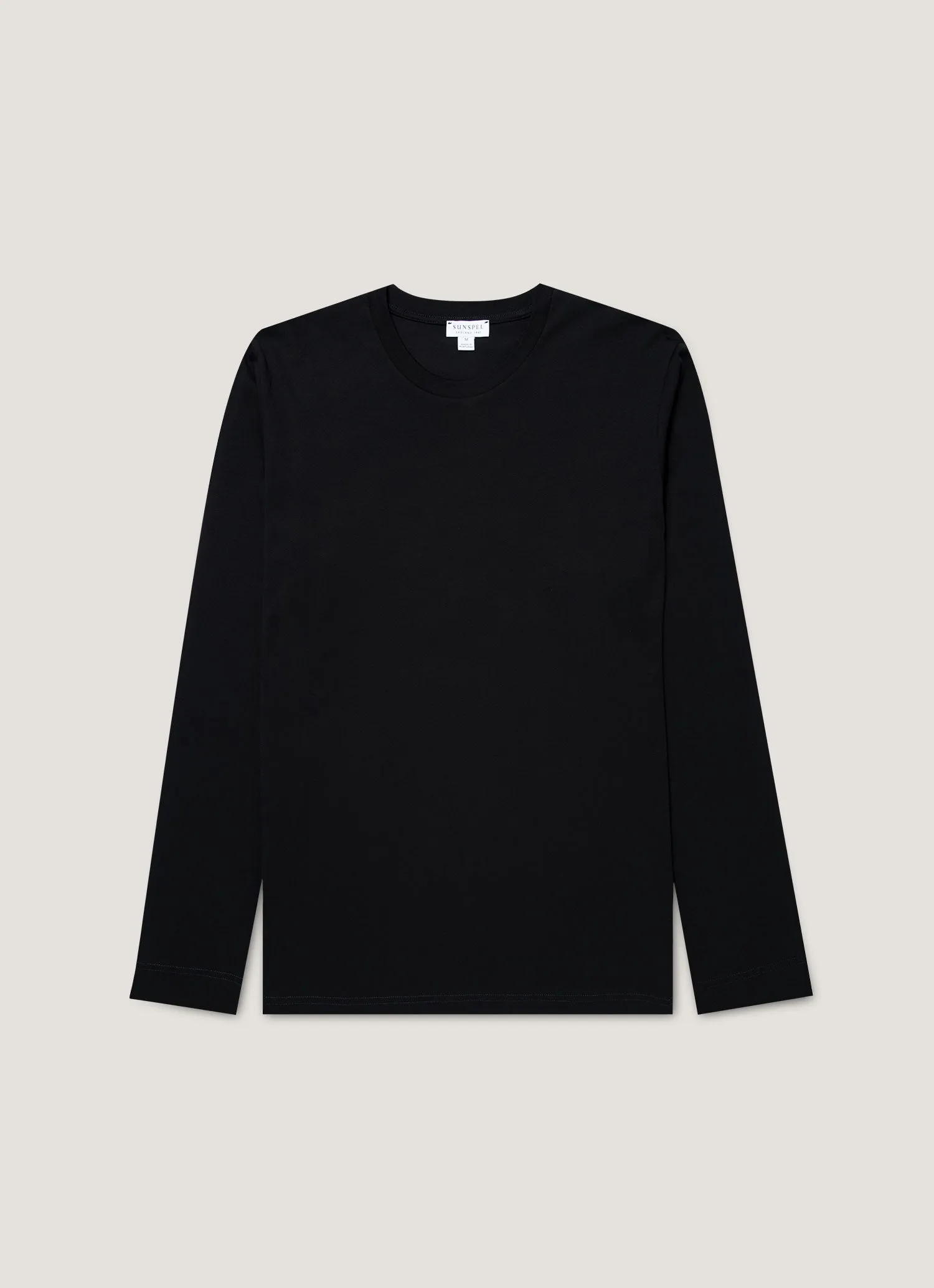 Men's Long Sleeve Riviera Midweight T‑shirt in Black sold by Sunspel