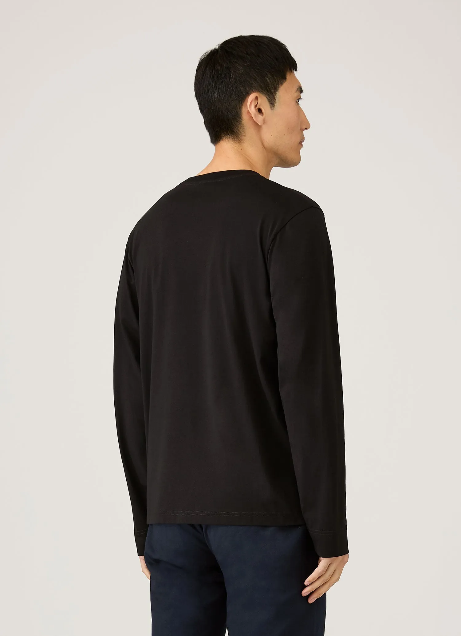 Men's Long Sleeve Riviera Midweight T‑shirt in Black sold by Sunspel product image thumbnail 5